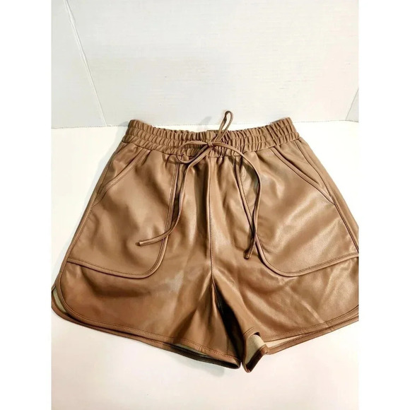 glam Pants - Glam Los Angeles Faux Leather Brown Shorts Women’s Size Medium NWT